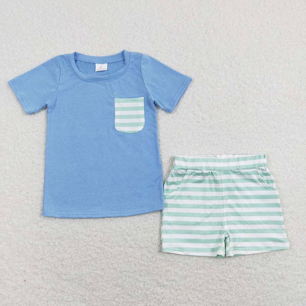 Aier Wholesale - Wholesale Top & Short Set - Kids - Sibling Baby Boys Cotton Pocket Top Shorts Outfits Sets3
