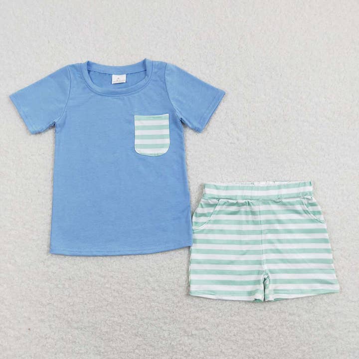 Aier Wholesale - Wholesale Top & Short Set - Kids - Sibling Baby Boys Cotton Pocket Top Shorts Outfits Sets3