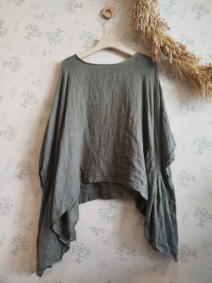 REF:11138 100% linen blouse for wholesale by Linos y Textiles