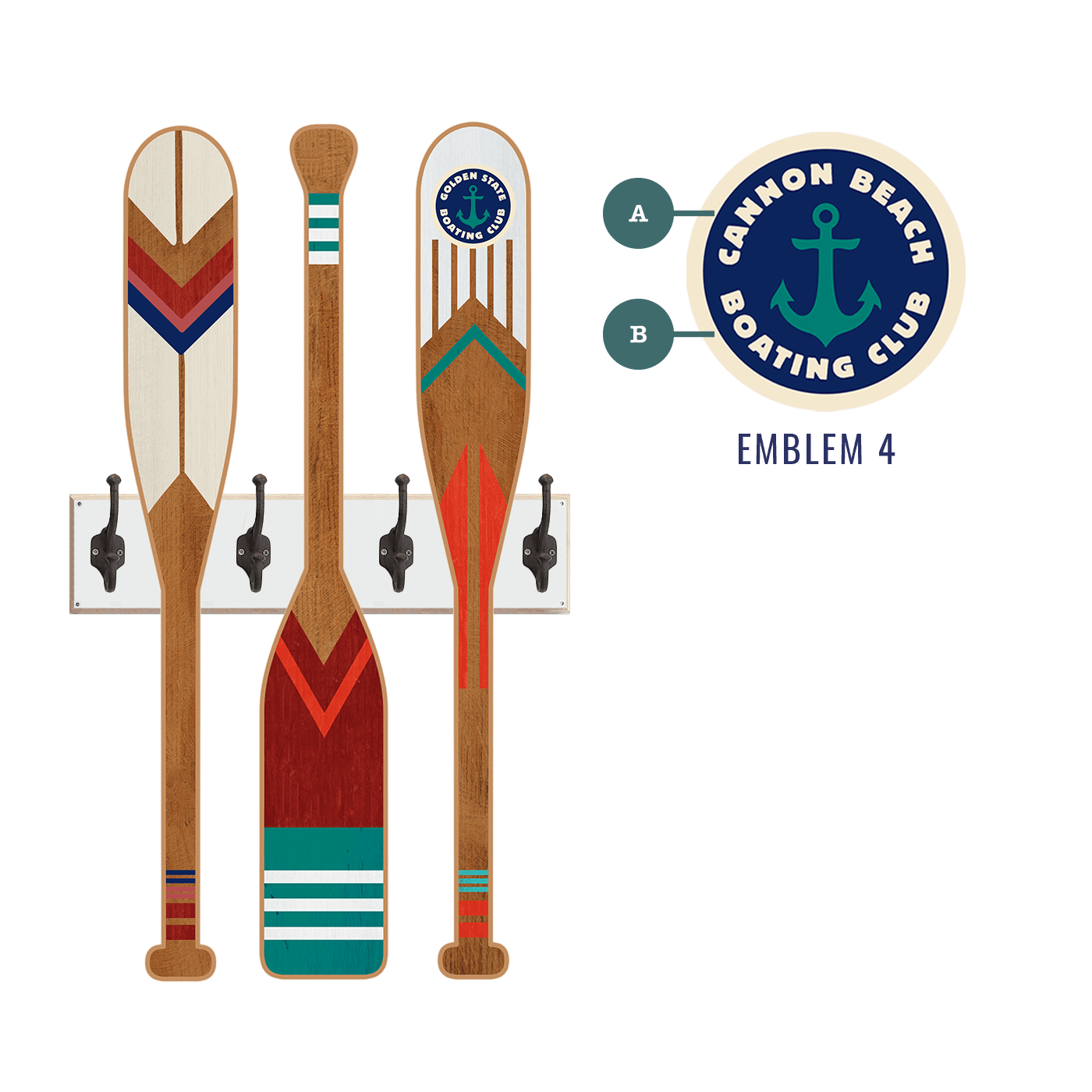 Old Wood Signs - Wholesale Wall Accent - Oar Coatrack - Classic Trio Edition6