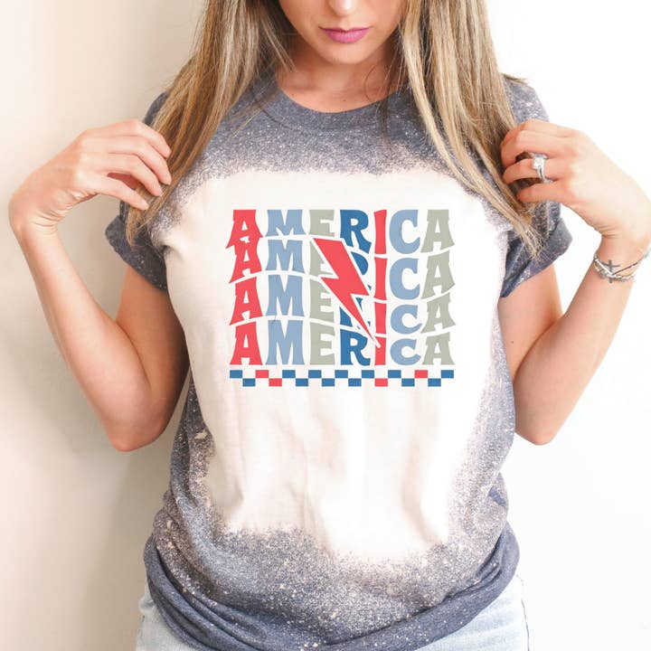 T-shirt desbotada de 4 de julho da América por atacado de Hello Gorgeous Apparel