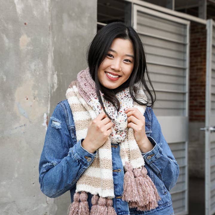 Leto Accessories - Wholesale Scarf - Women's - Boho Speckle Stripe Tassel Scarf