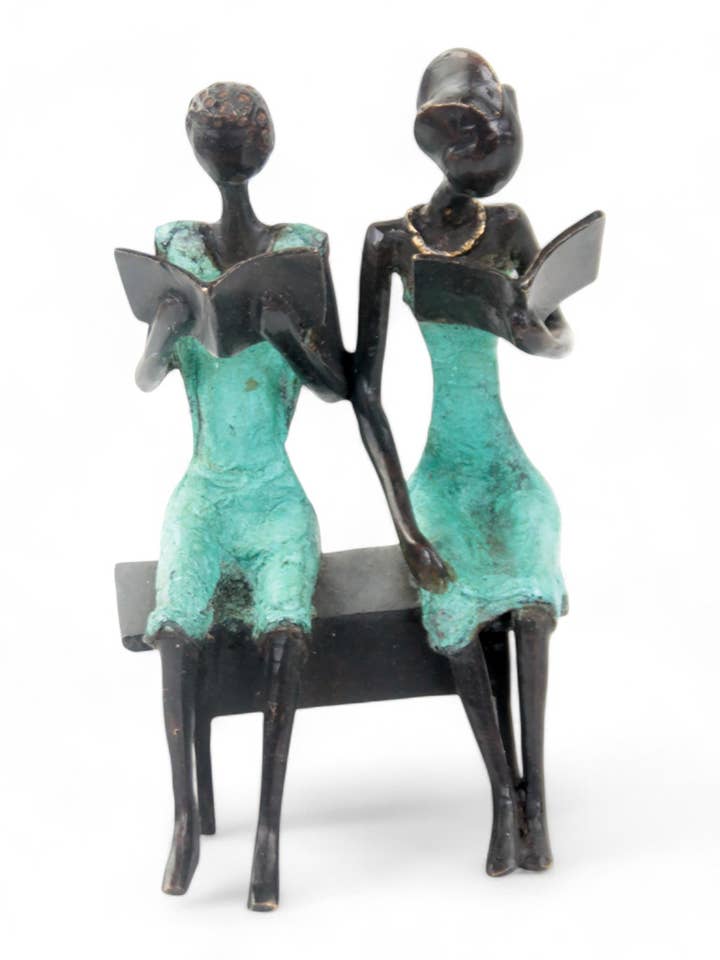 Bronze seated couple 20 cm turquoise no. 2 for wholesale by Lafi Bala