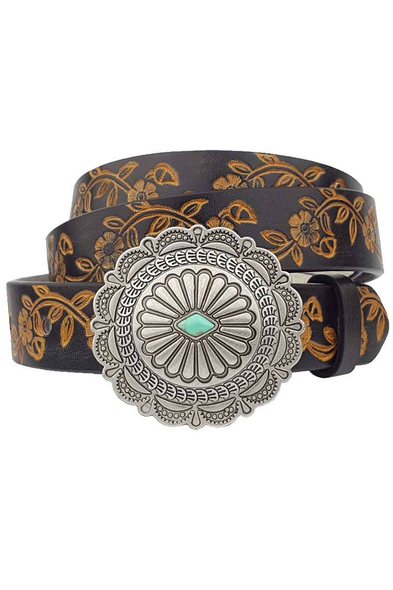 Axesoria West - Wholesale Belt - Women's - Small Western Buckle w. hand painted tooled belt