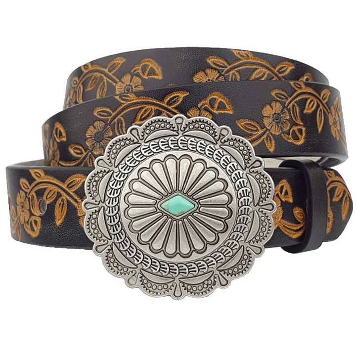 Axesoria West - Wholesale Belt - Women's - Small Western Buckle w. hand painted tooled belt0