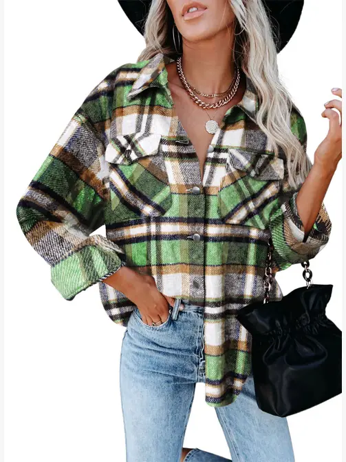 Sweetkama – wholesale Buttoned-down shirt – Women's – Sweetkama Color Block Long Sleeves Ladies Daily Plaid Shirt2