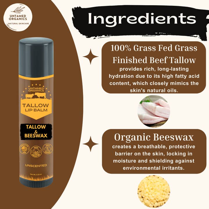 Untamed Organics - Wholesale Lip Balm - Grass-Fed Tallow Lip Balm (4-Pack)