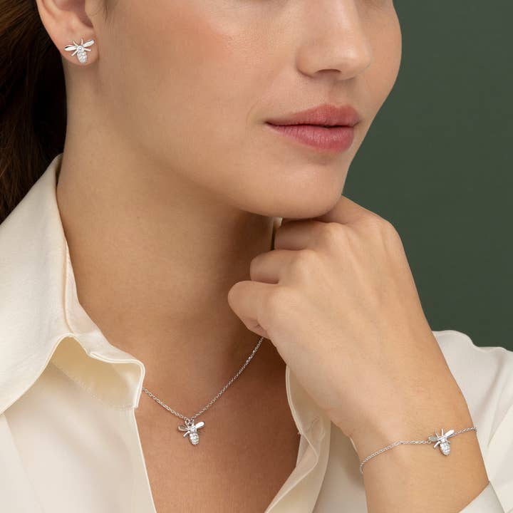 Itemporality - Wholesale Stud/Post Earrings - Silver and cubic zirconia bee earrings4