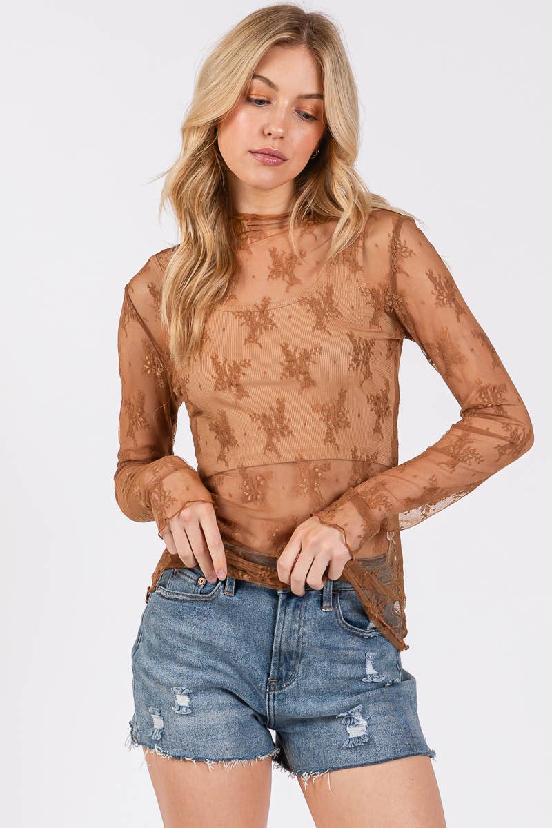 Sewn and Seen – wholesale Blus - Dam – LÅNGÄRMAD SPETSTOPP MED BLOMMÖNSTER90