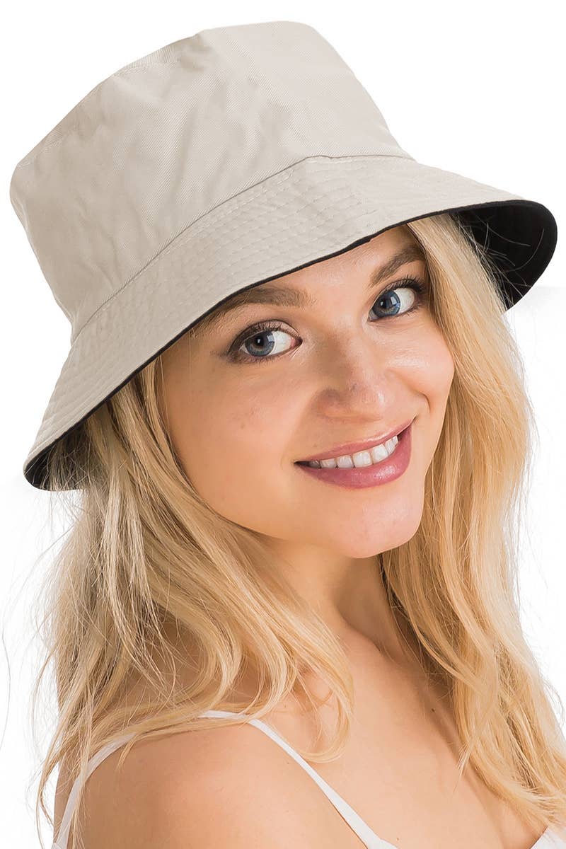 Cap Zone - Vente Bob – unisexe - Chapeau seau en coton uni réversible à fond noir20