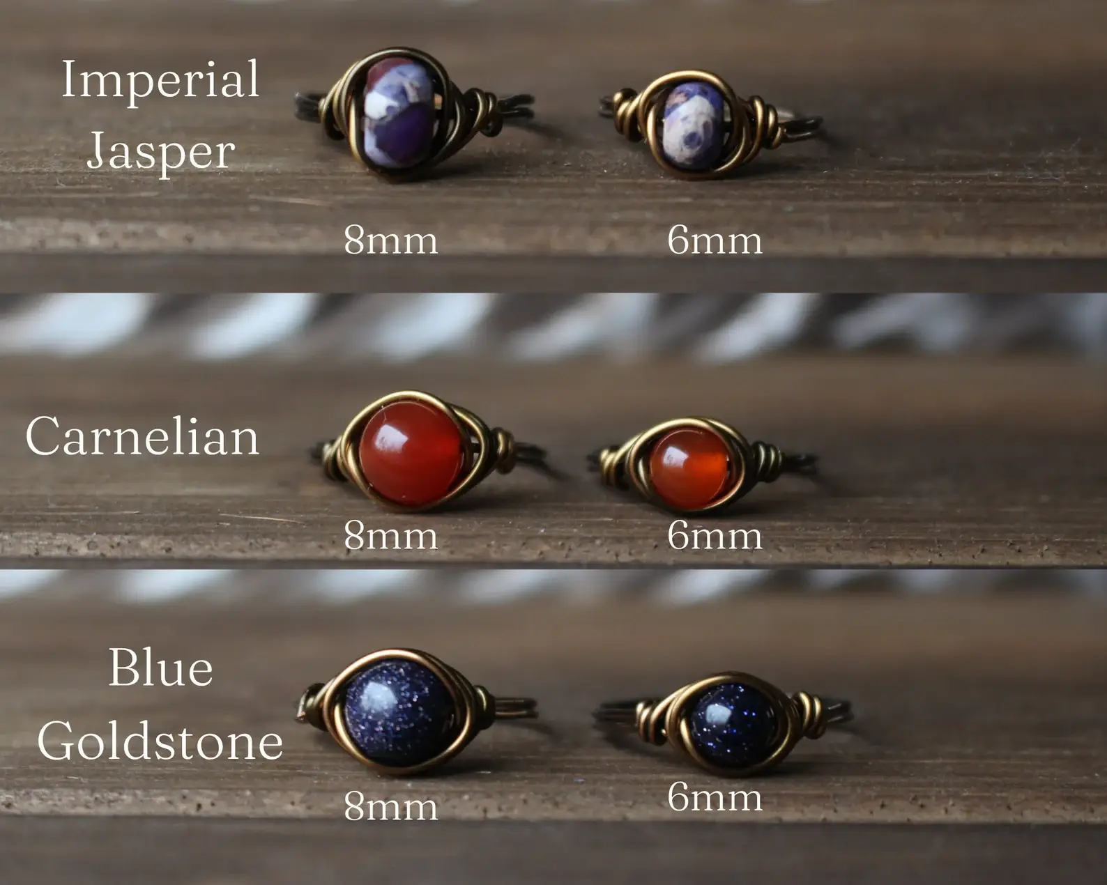 Gratefully Dreaming - Wholesale Cocktail/Statement Ring - Antique Brass Wire Wrapped Gemstone Rings6