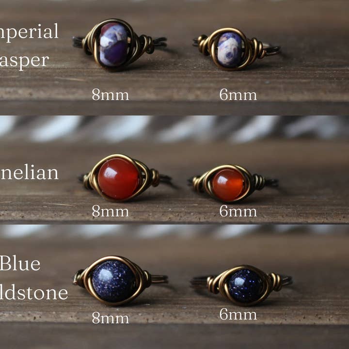 Gratefully Dreaming - Wholesale Cocktail/Statement Ring - Antique Brass Wire Wrapped Gemstone Rings6