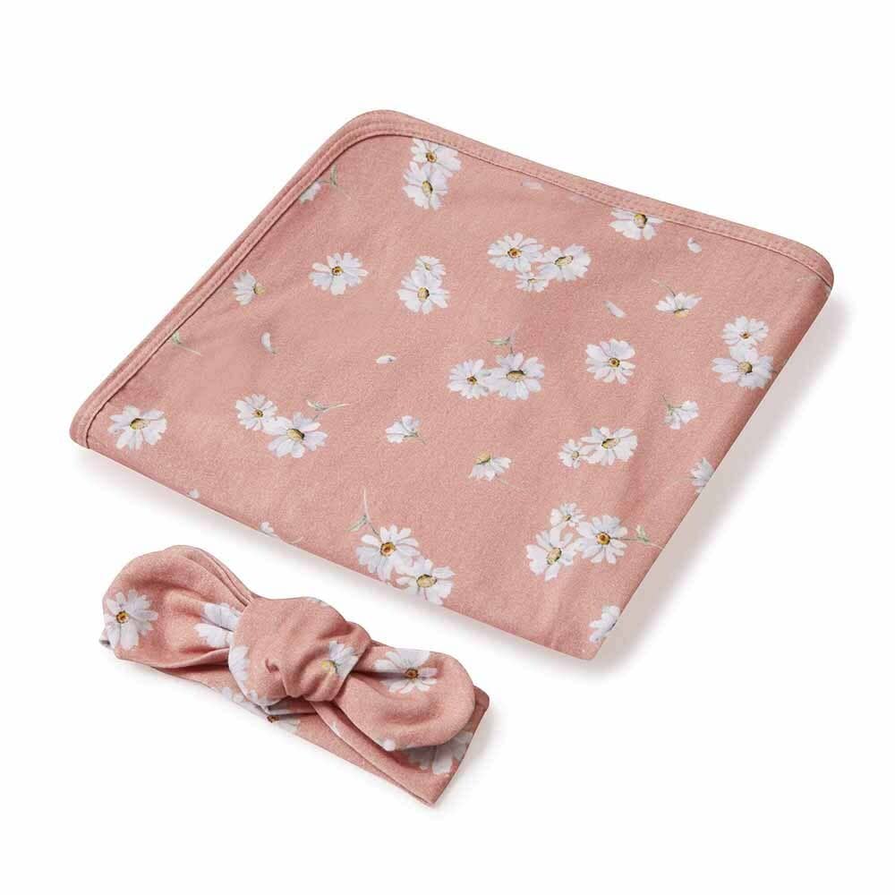 Snuggle Hunny - Wholesale Swaddle Set - Baby - Daisy Baby Jersey Wrap & Topknot Set1