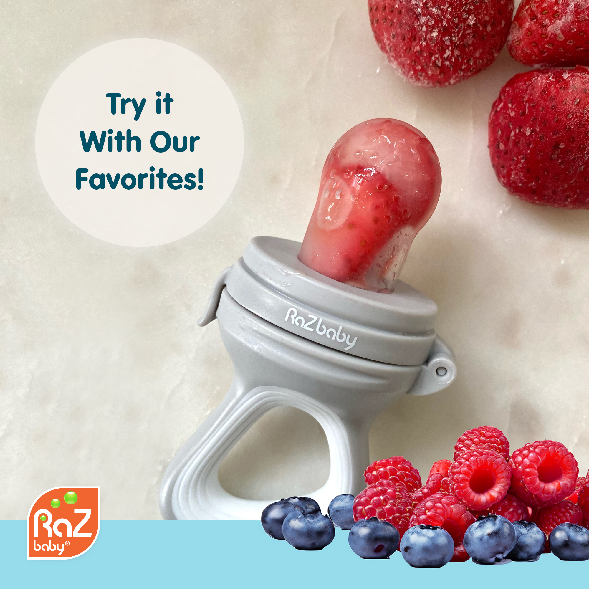 RaZbaby - Wholesale Teether (Not Clip-On) - Baby - RaZ Fruit Feeder & Teether - Green & Blue6