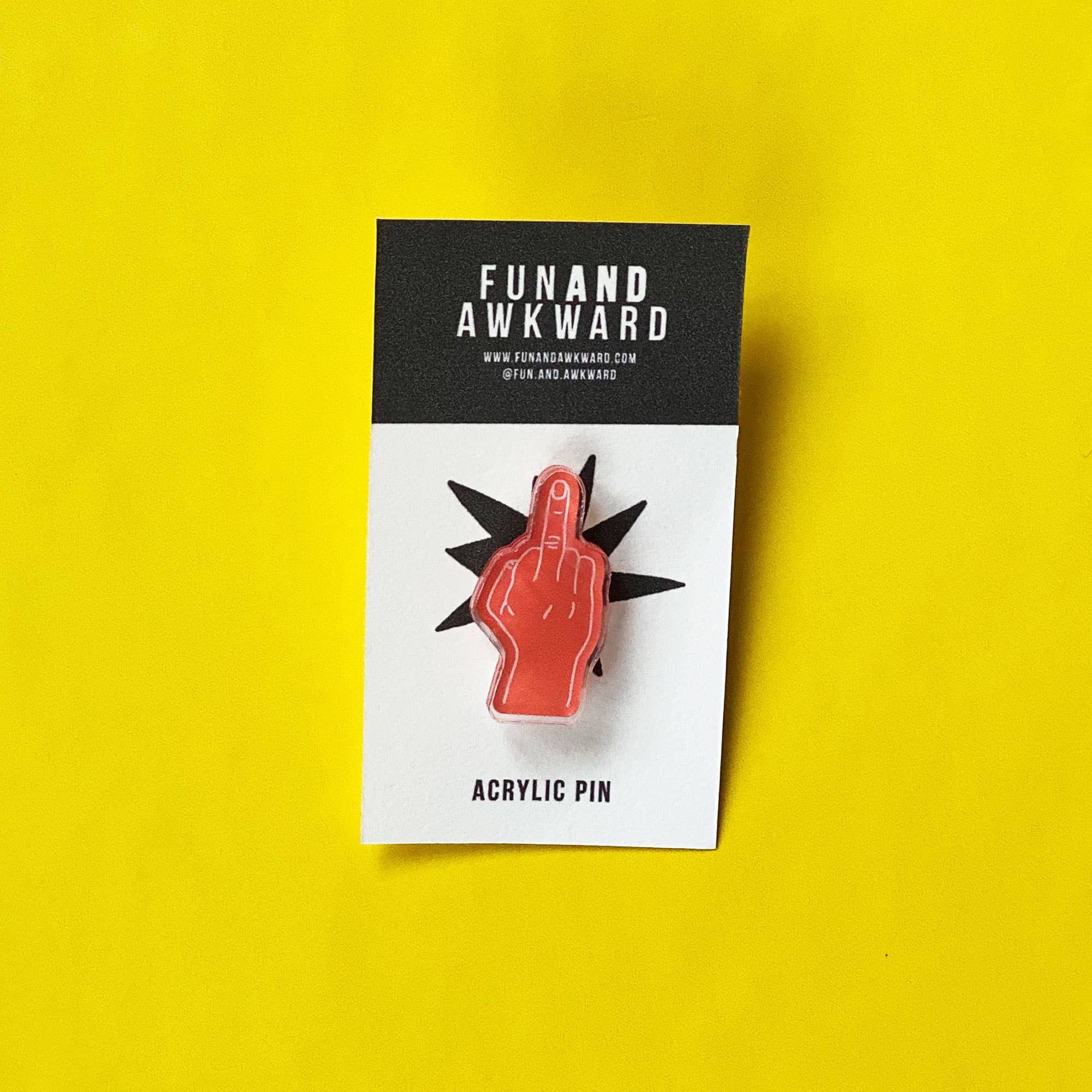 FunAndAwkward by Studio Eighty Seven - Wholesale Lapel Pin/Button - Middle Finger Acrylic Pin