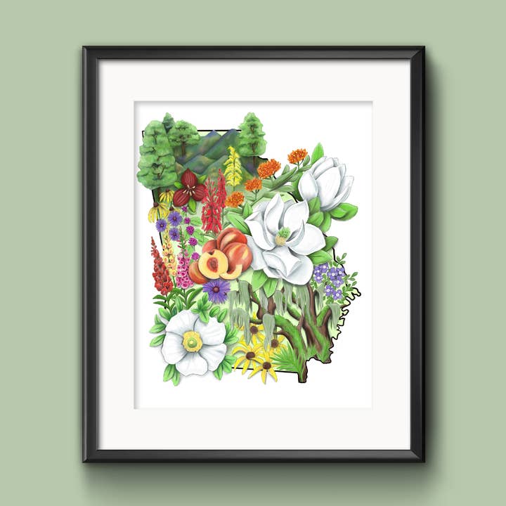Georgia Floral State Art Print, State of Georgia Artwork for wholesale by Ollie Lou Designs