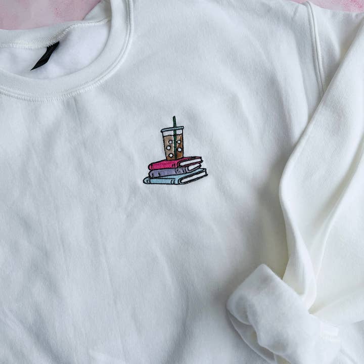 Well Read & Caffeinated Embroidered Crewneck for wholesale by The Happy Headband Co