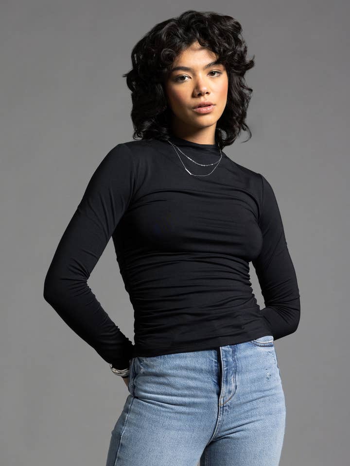 Weekend Los Angeles - Wholesale Knit Top - Women's - Ruched Long Sleeve Top - ROSE TOP2