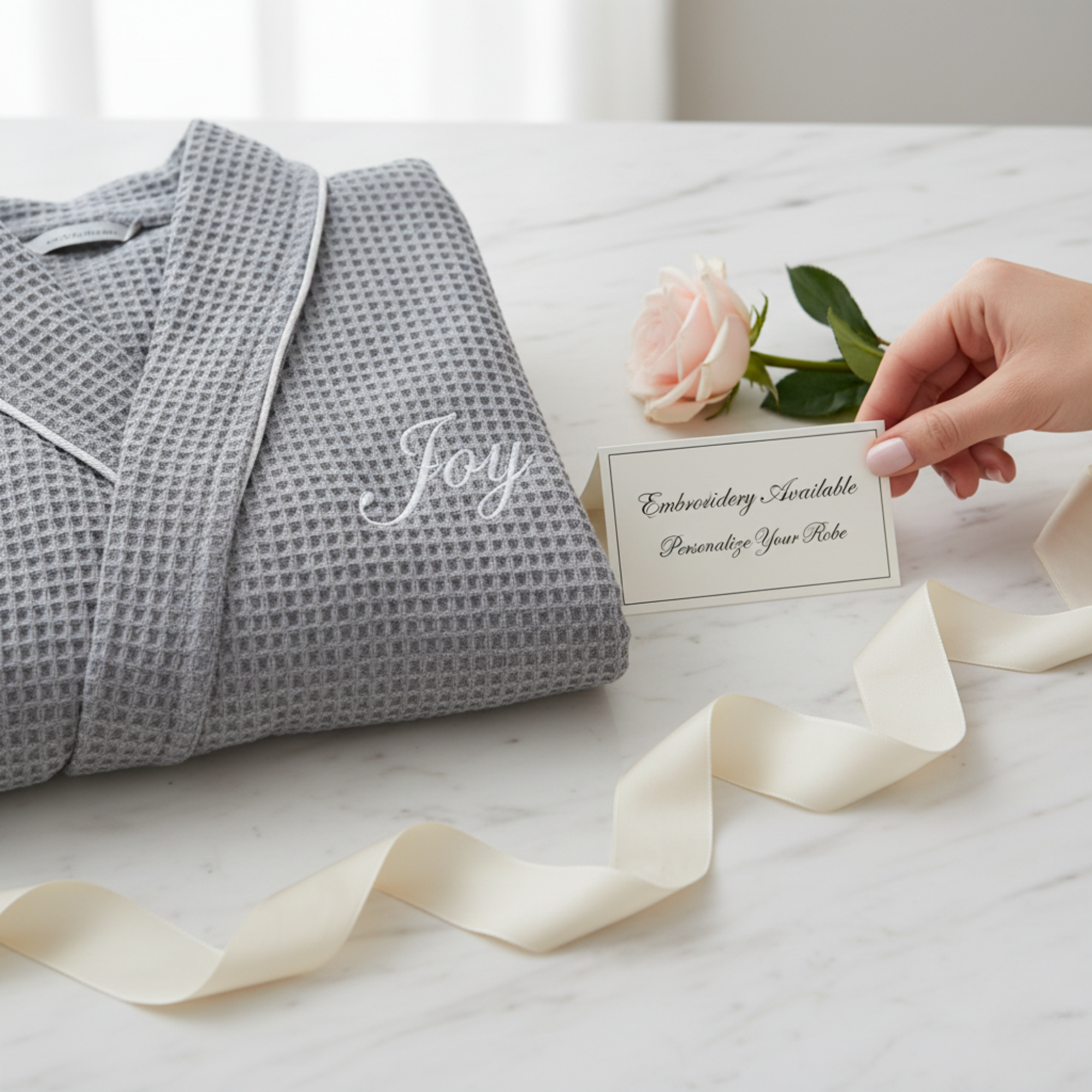 Lotus Linen – Engroshandel Morgenkåbe - Dame – Kvinders lette badekåbe med waffle-tekstur og kantbånd – spa-komfort14