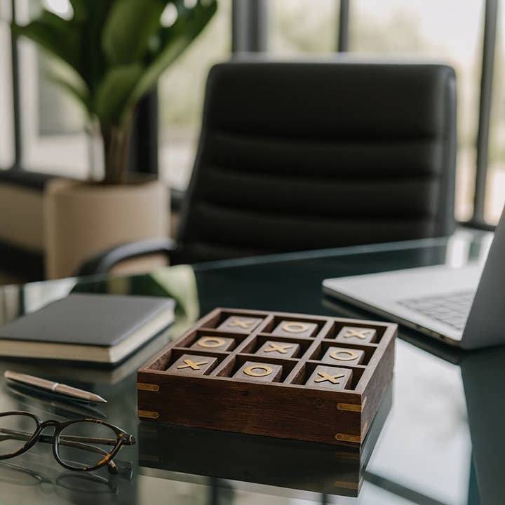 Sagebrook Home - Wholesale Board Game - Board Game - Brown Wood/Metal Revolving Tic Tac Toe, 10 in.1
