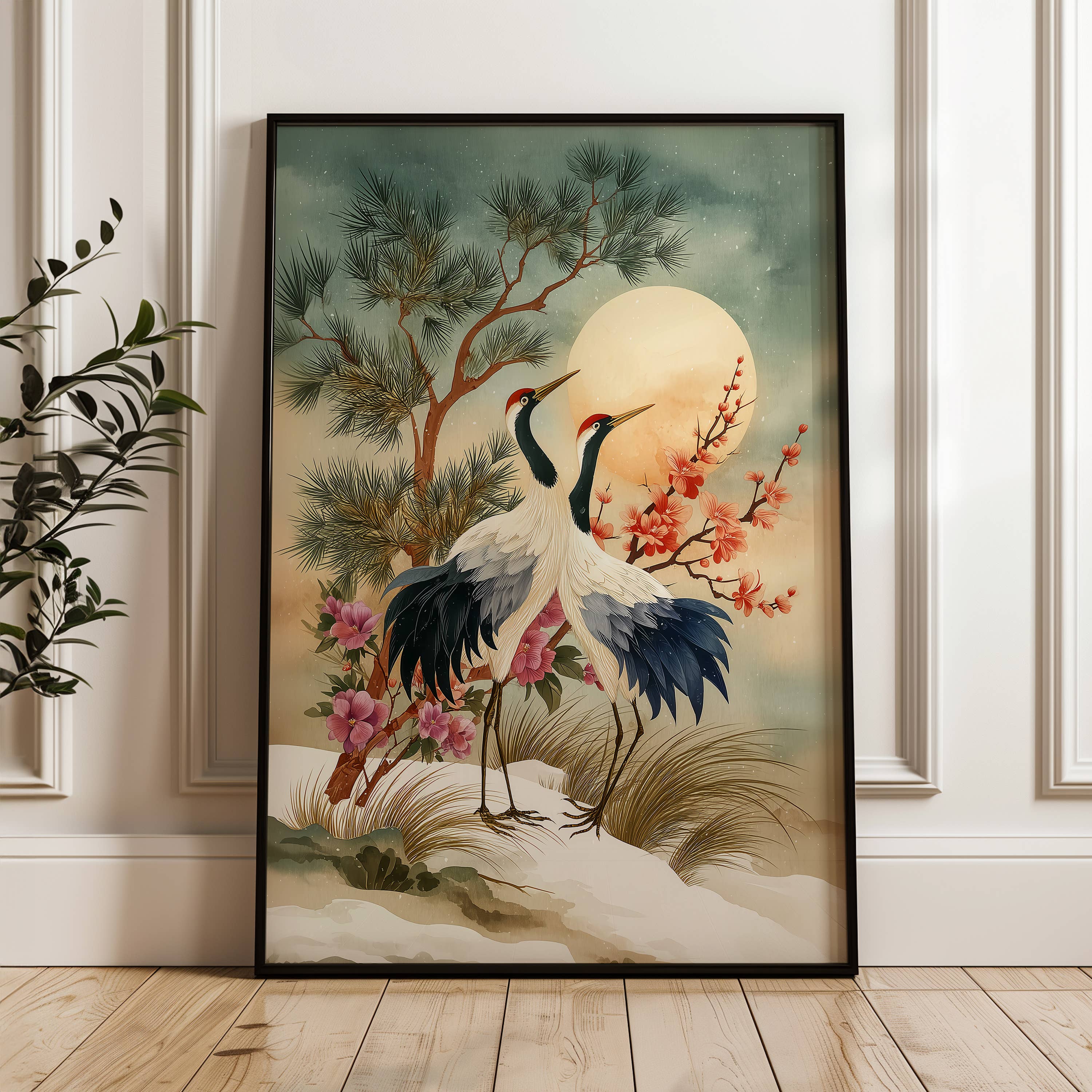 IuliiaArtPrints – wholesale Art print – Winter Red-Crowned Cranes, Japanese Snow Landscape Art Print5