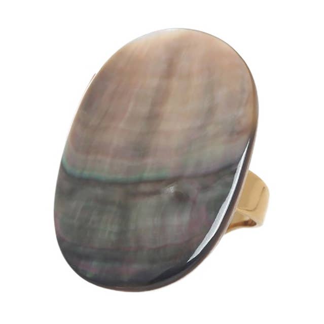 FLUORITE adjustable ring black mother-of-pearl for wholesale by Nature Bijoux