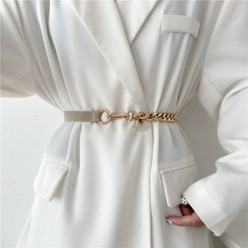 Dipped Shop - Vendita all'ingrosso Cintura - Donna - Cintura Semplice in Pelle con Giunzioni a Catena DPWB28381