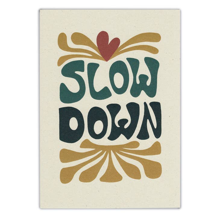 Nachhaltiges Mini-Poster Entschleunigen für den Großhandel von Buro Binnenveld Illustraties