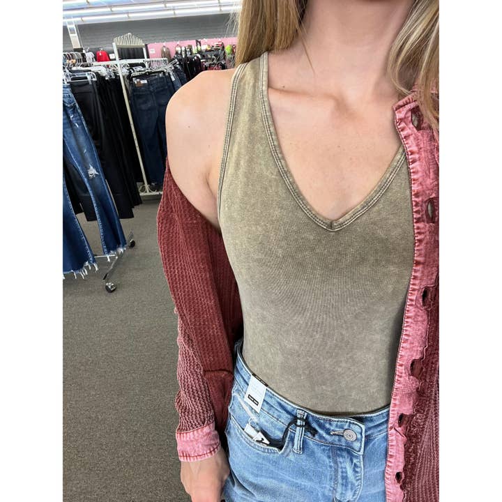 Mocha Mineral Wash Bodysuit for wholesale by Gabriel Clothing Co