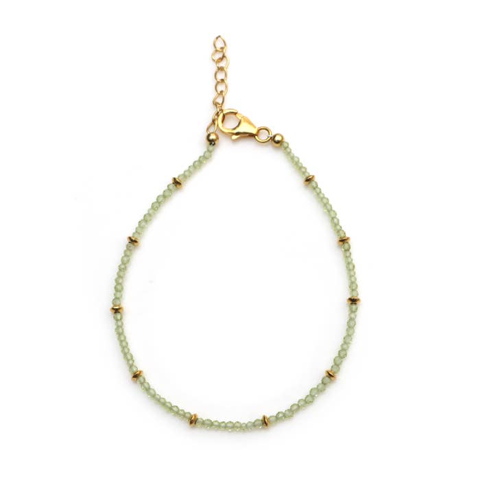 Natural Peridot Beaded Charm Sterling Silver Bracelet 7" for wholesale by Fine Facets