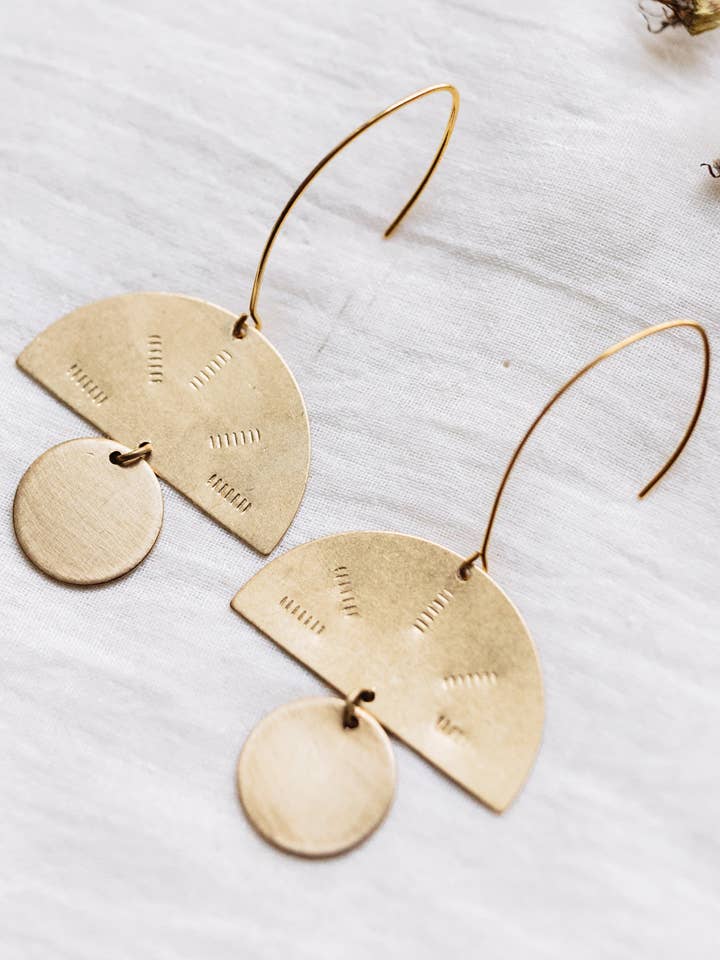 Handcrafted Brass Stamped Dangle Earrings for wholesale by Found & Feral