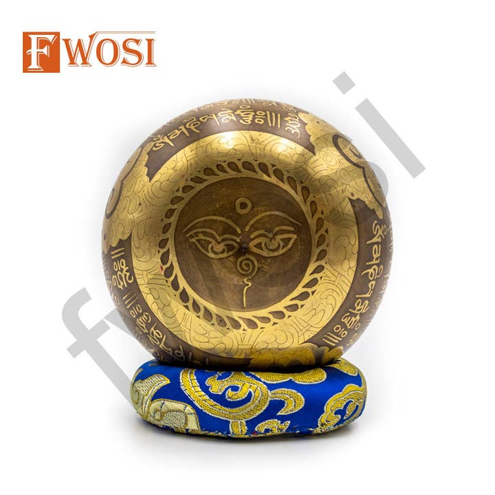 Fwosi – wholesale Meditation supplies – Himalayan Tibetan Singing Bowl Set | Om Chanting Mantra Engraving Spirituality Meditation Bowl | Mindfulness Bell Sound Bowl for Healing