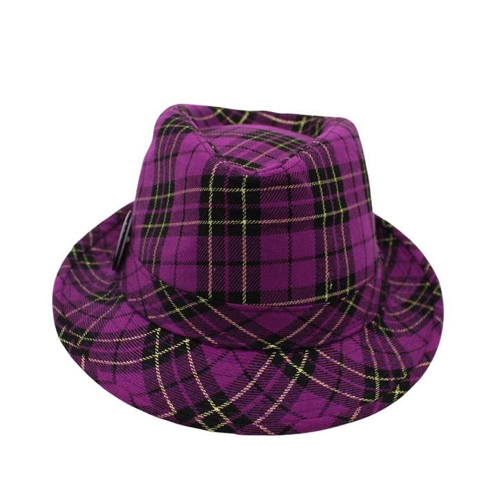 Plush Appeal LLC - Wholesale Fedora - Women's - Purple 'Mardi Gras' Plaid Fedora (Each)