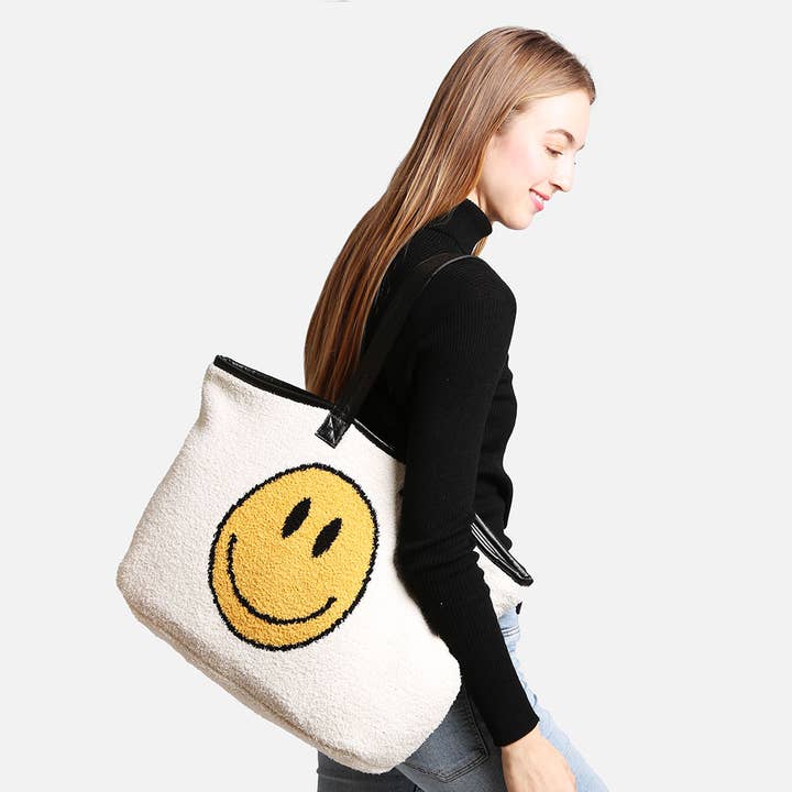 Fashion City - Wholesale Tote Bag - Women's - Luxury Soft Happy Face Print Tote Bag