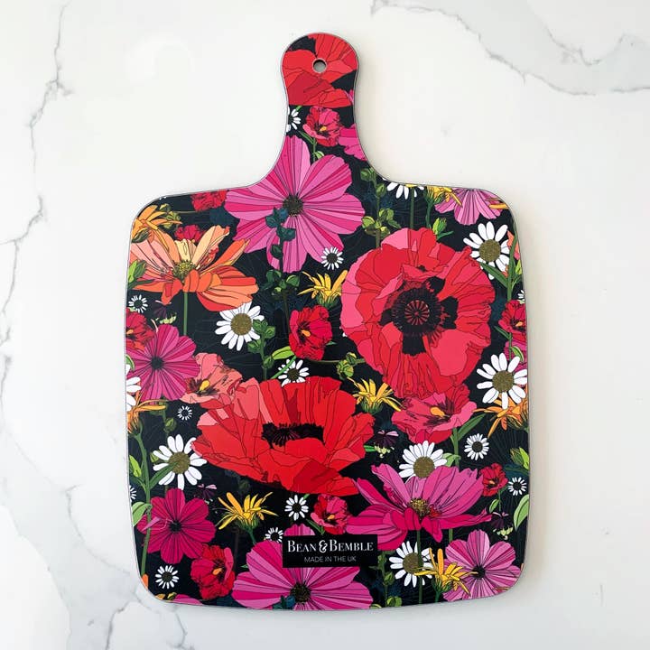 Bean and Bemble - Wholesale Cheese Board - Cheese Board Double Sided Large Melamine Summer Poppies Floral12