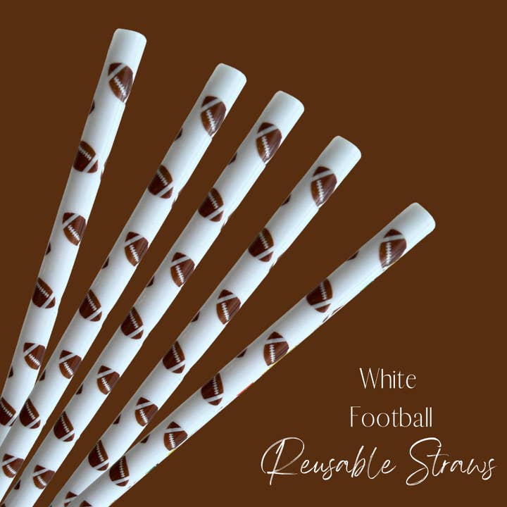 White Football Straw (24oz) for wholesale by OMG Cups!