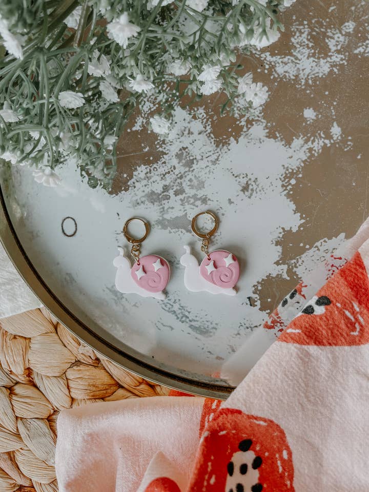 Pink Snails CLAY EARRINGS | Lightweight | Durable | Cottage for wholesale by River & Rose Co.