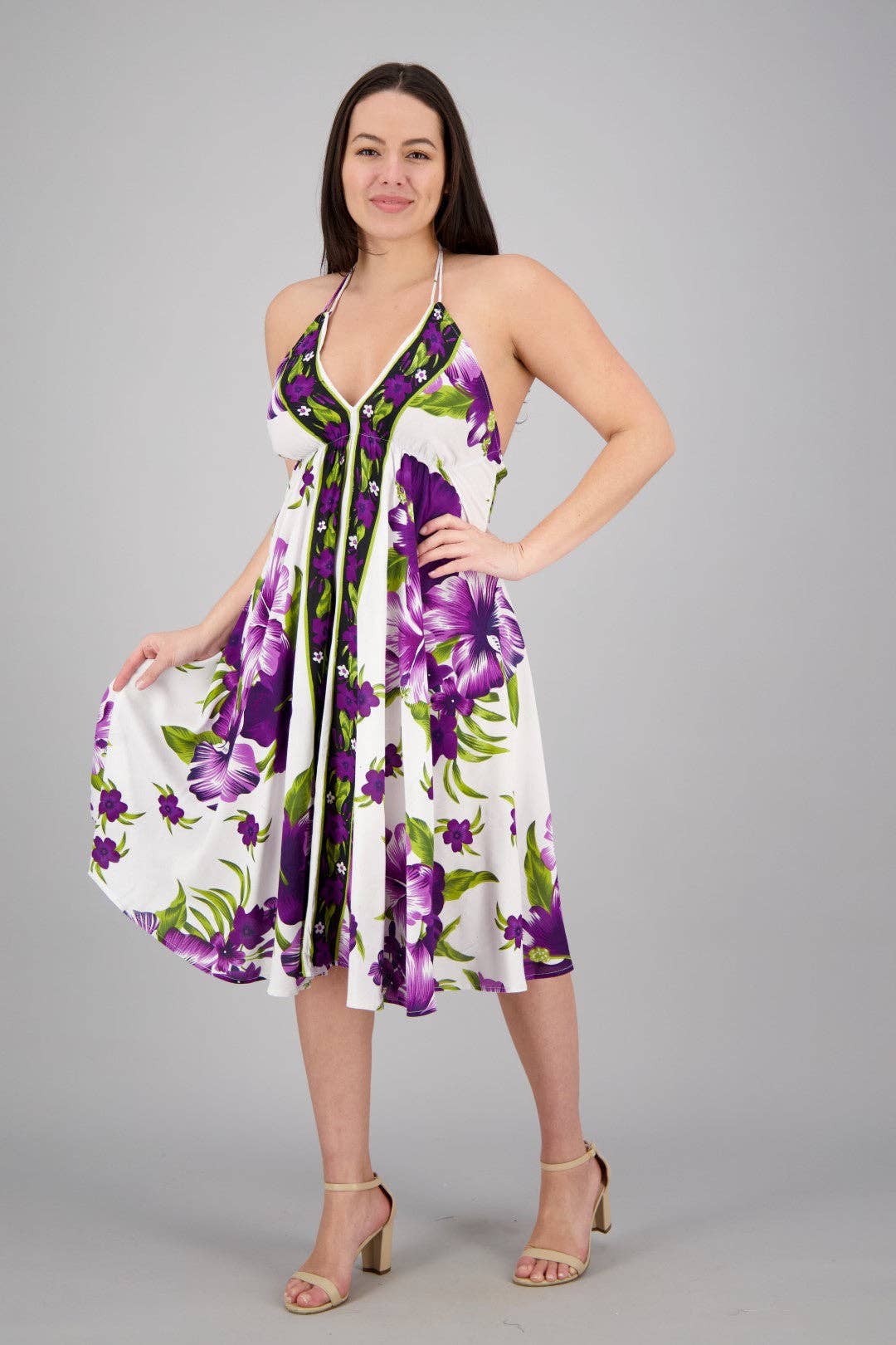 Advance Apparels – Vestido - Mulher por atacado – Vestido Cachecol Estampado Halter Top Floral 1973-WHT