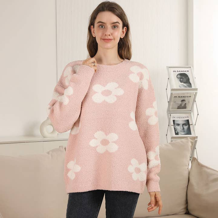 Cozy Daisy Pattern Crew Neck Sweater for wholesale by Sensibling Corp.