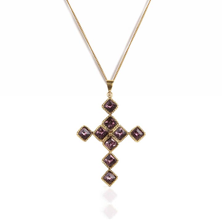 Brigid Cross of Kildare Charm Necklace Spirit Amethyst - Gold for wholesale by VSA Designs Inc.