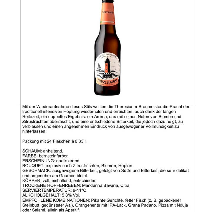 Metina SAS - Wholesale Beer - India Pale Ale Theresianer Beer 33 cl.6
