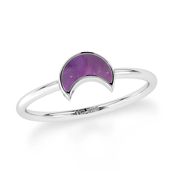 Naturlig ädelsten måneformad ring, silver för wholesale av Nature Crafts