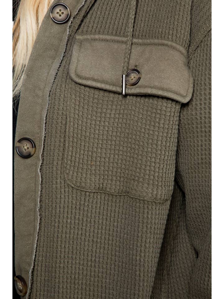 26 International - Wholesale Shirt Jacket/Shacket - Women's - Garment Dye Heavy Waffle Knit Hoodie Shacket21