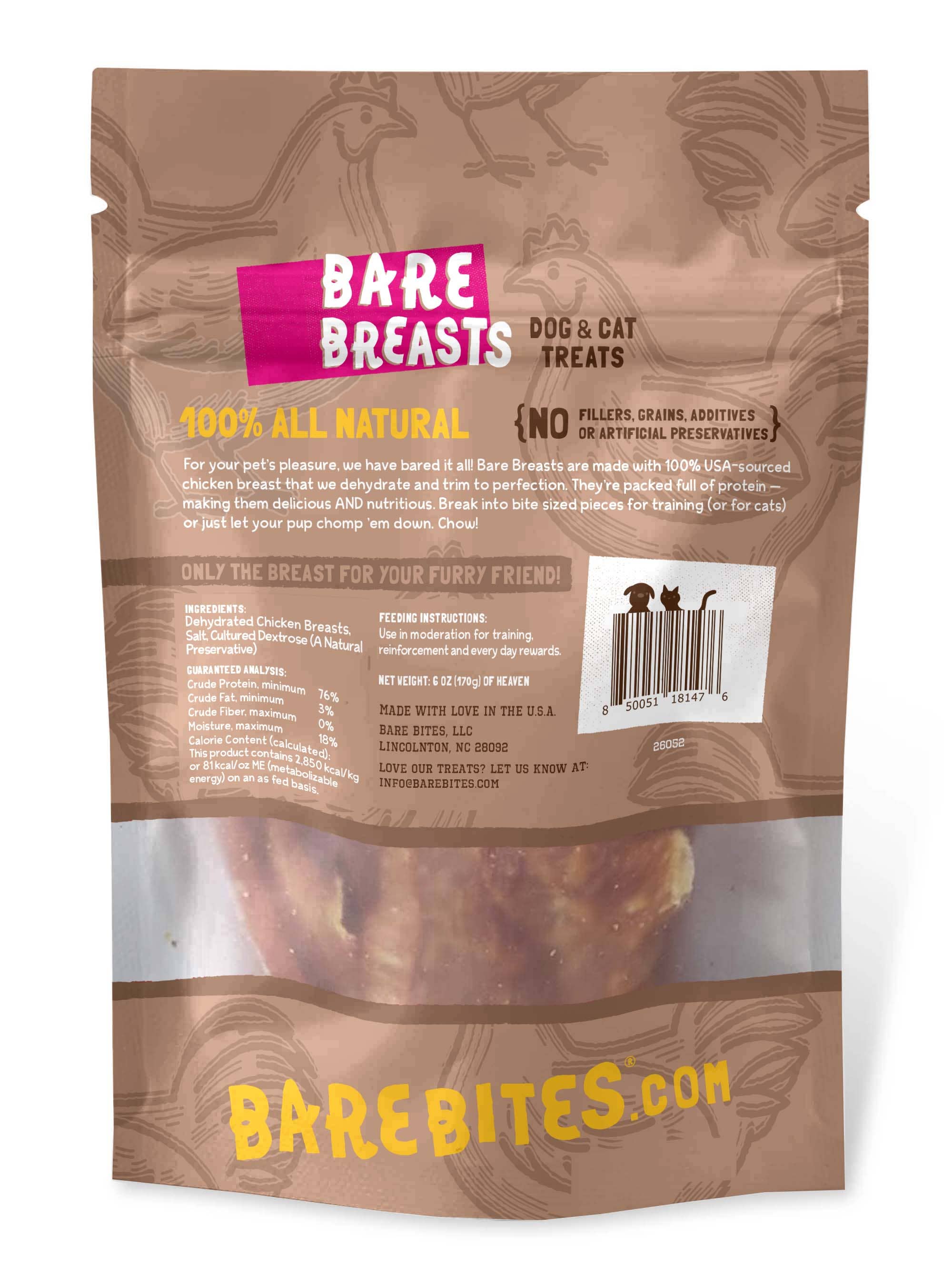Bare Bites - Wholesale Pet Treats - Dog - 6 oz Bare Breasts Pouch - Item# 640521