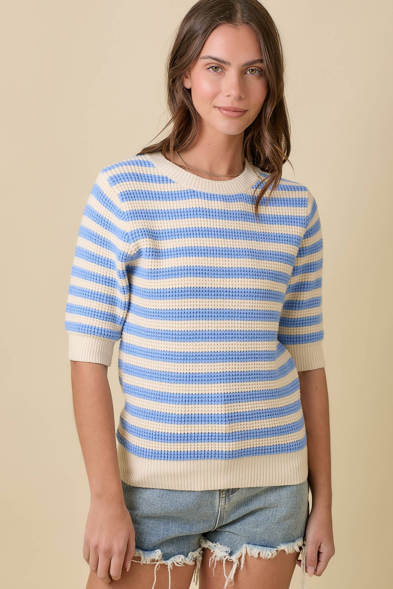 Main Strip - Wholesale Knit Sweater - Women's - Classic Stripe Half Sleeve Knit Top11