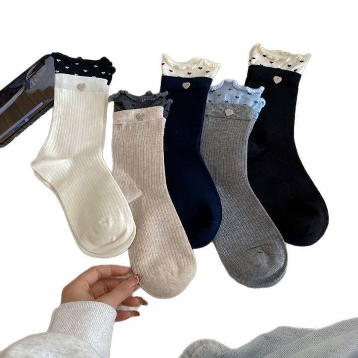 Calzini con Volant a Blocchi di Colore con Bottoni a Pois M5A022 per la vendita all'ingrosso da parte di alberalkirk