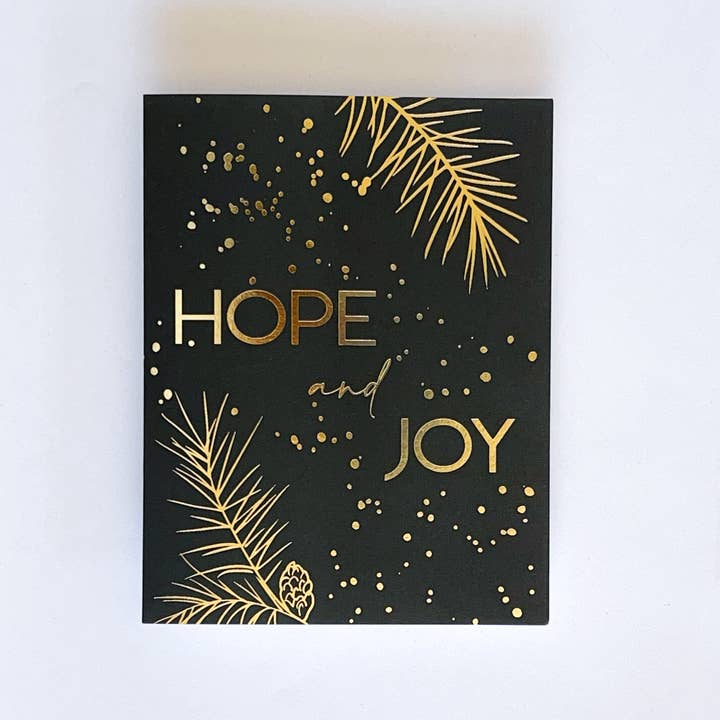 Hope & Joy Gold Foil Holiday Card Set for wholesale by Blue Leaf Design Co.