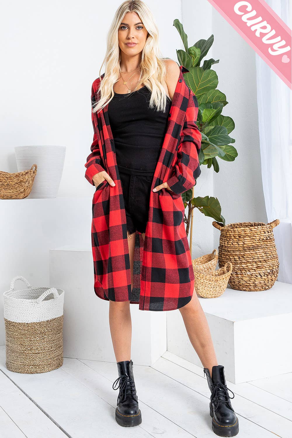 Sweet Lovely by Jen - Wholesale Button Down Shirt - Women's - SW2012PL  PLAID BUTTON UP LONG SHIRT8