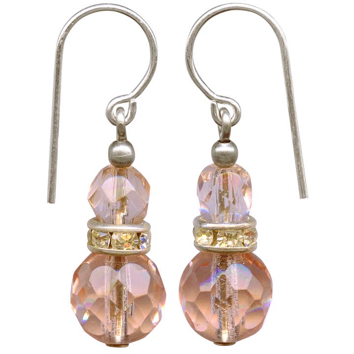FLASH 19 - LIGHT ROSE CZECH GLASS BEADED DANGLE EARRINGS for wholesale by Owen Glass Collection