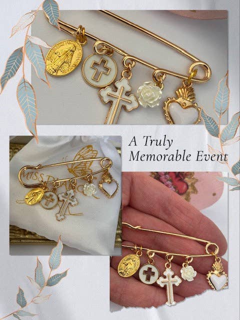 Miss DJ Angel - Wholesale Brooch - Ex-voto brooch, religious medal cross brooch, cross gift for mom, cross gift for woman, white sacred heart cross charm6